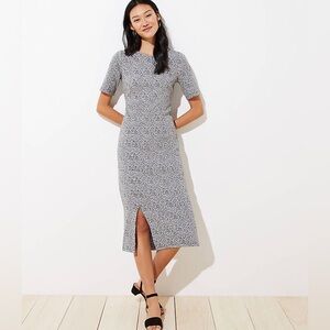 Leopard Print Split Skirt Black/White Midi Dress